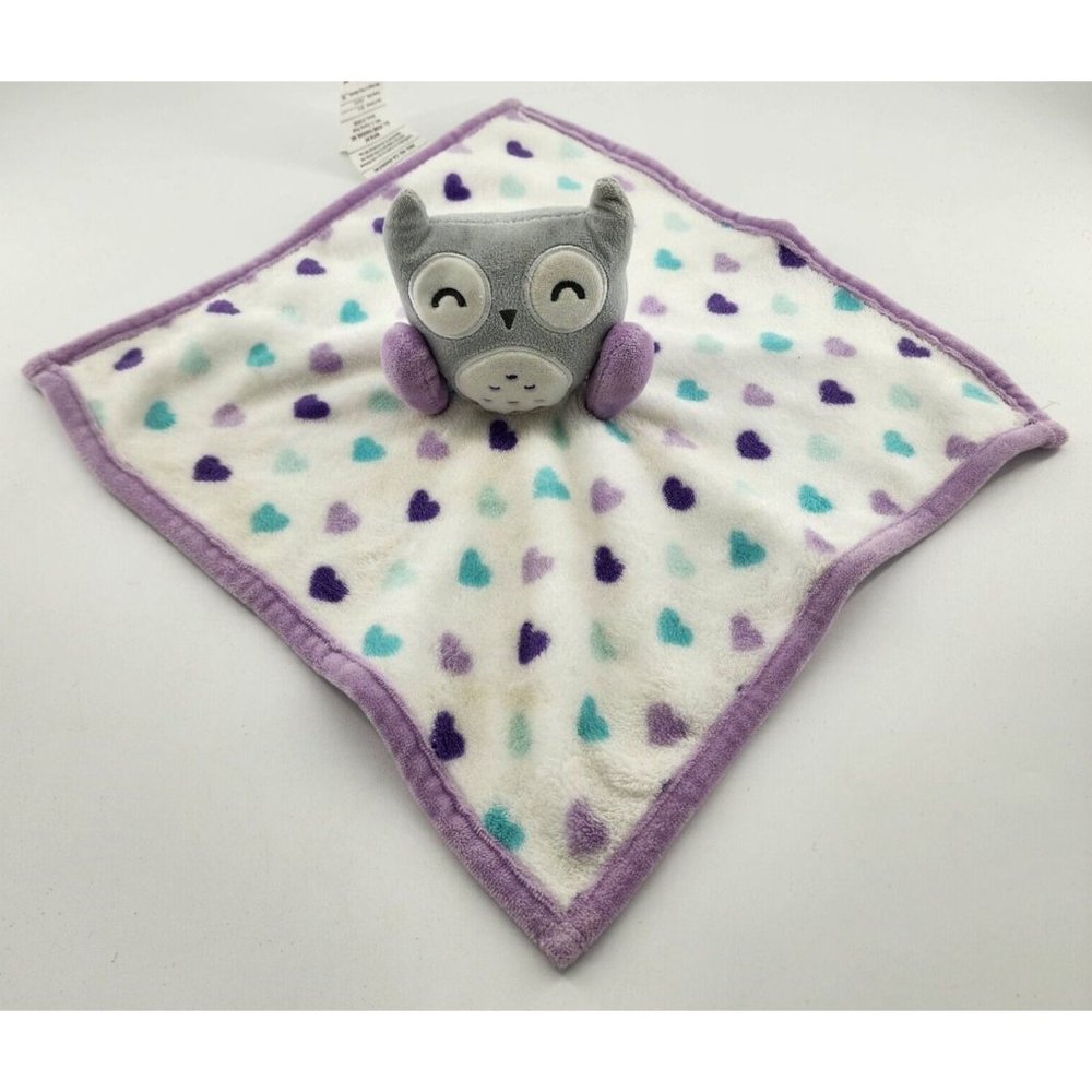 SL Home Fashions Baby Owl Plush‎ Lovey Security Blanket Purple Heart Print